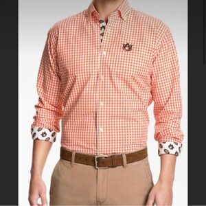 Thomas Dean Collegiate Auburn University Men's Orange Checkered Shirt size XL